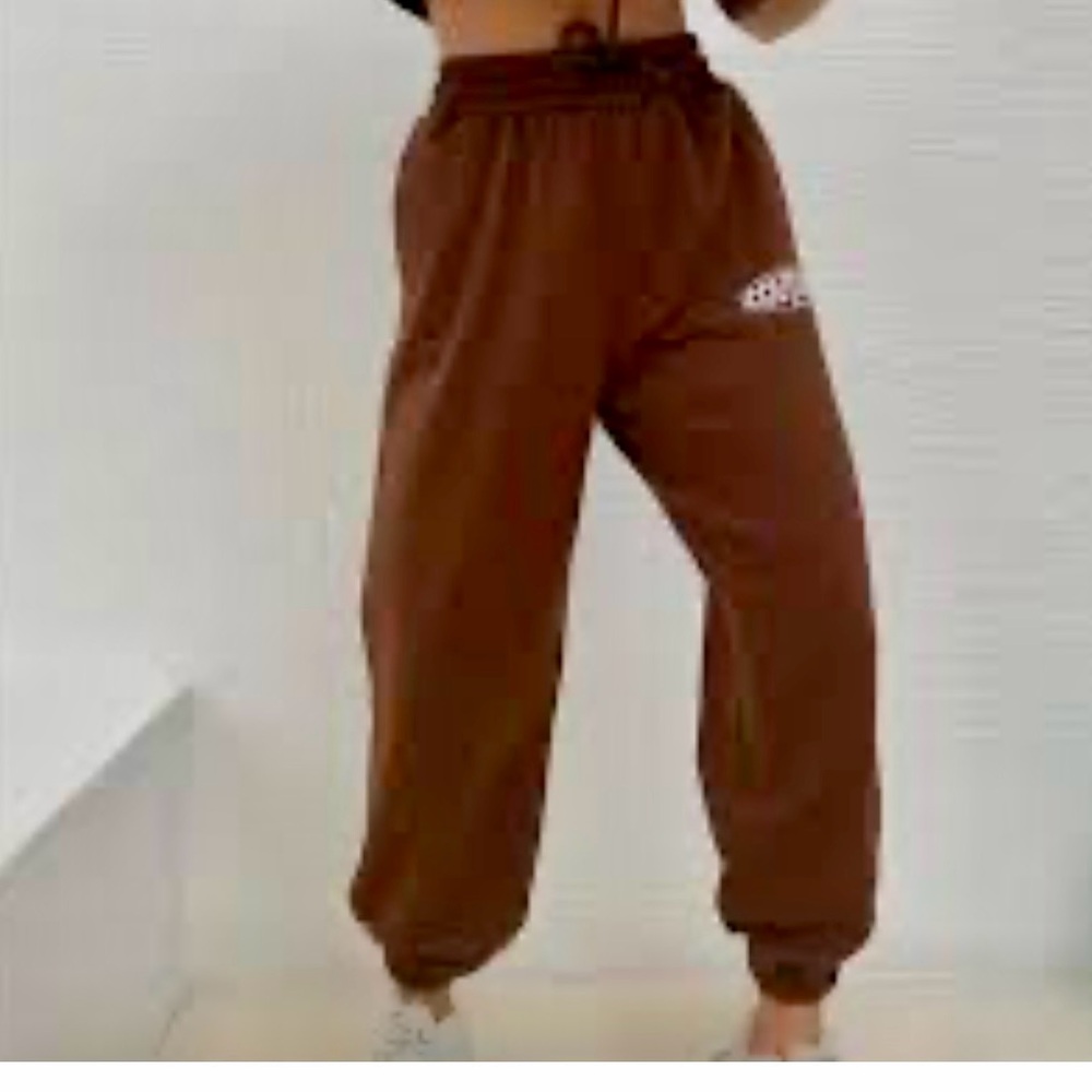 Brown Sweatpants with White Print Elastic waistband UNISEX SZ M